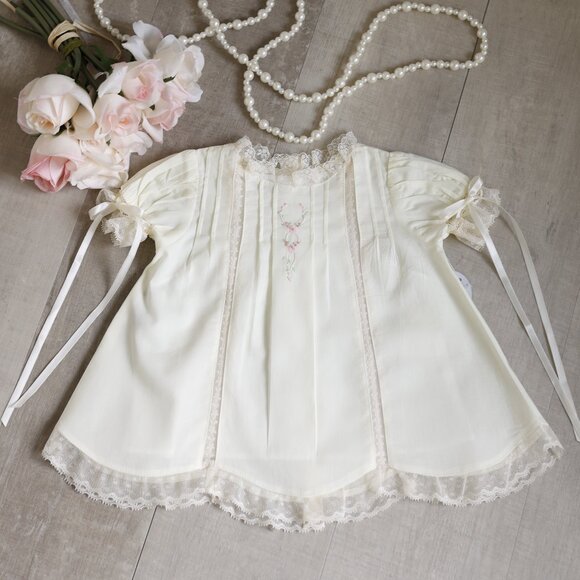 Baby Girl's Yellow Heirloom Cotton Dress Vintage Lace Embroidery Boutique NWT